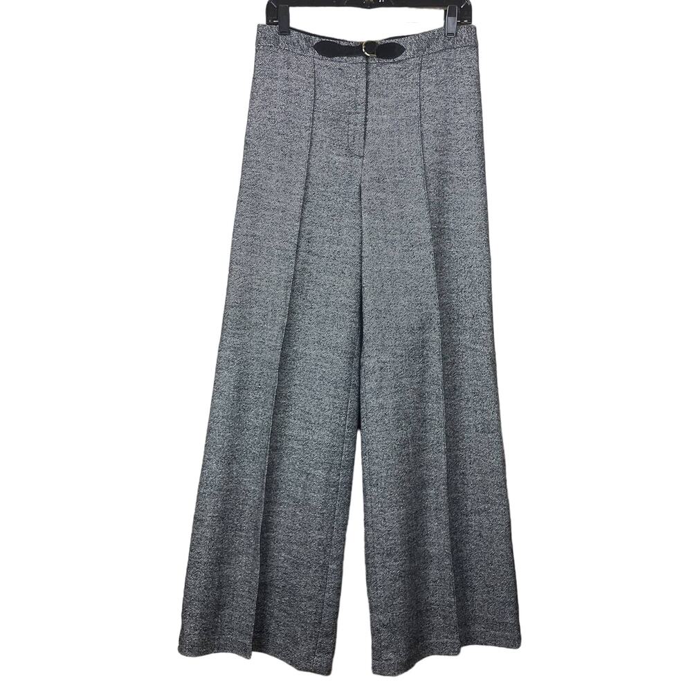 Milly of New York Wool Silk High Waist Wide Leg Trousers Pants Gray Size 10